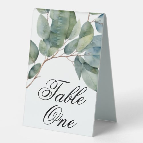 Elegant green foliage leaf design table tent sign