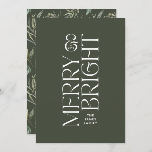 Elegant green foliage modern minimal typography holiday card