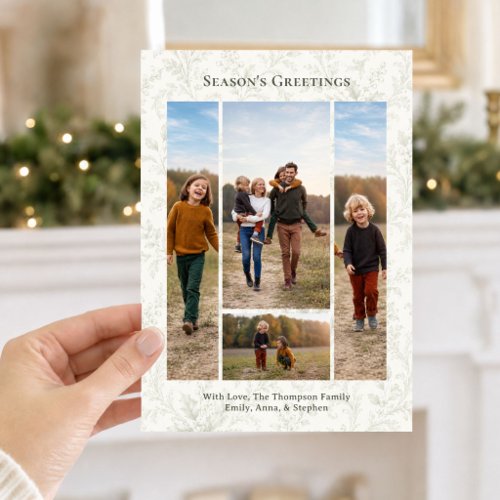 Elegant Green Foliage Photo Collage Christmas Holiday Card