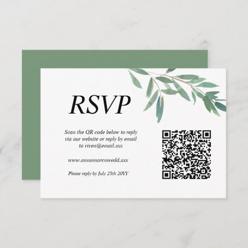 Elegant green Foliage QR Code RSVP Card