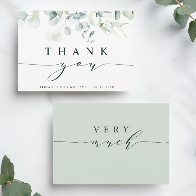 Elegant Green Foliage Thank You Card (Front & Back)