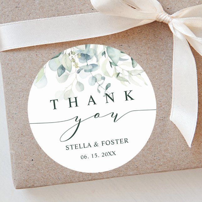 Elegant Green Foliage Thank You Classic Round Sticker (Creator Uploaded)