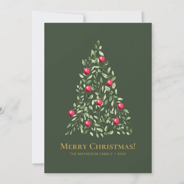 Elegant Green Foliage Tree Merry Christmas Holiday Card (Front)