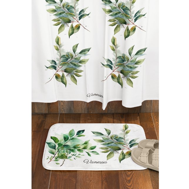 Elegant Green Foliage Watercolor, custom Shower Curtain (Creator Uploaded)