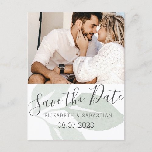 Elegant Green Foliage Watercolor Save the Date  Announcement Postcard