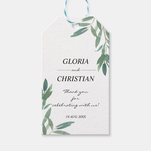 Elegant Green Foliage Wedding  Gift Tags (Front)