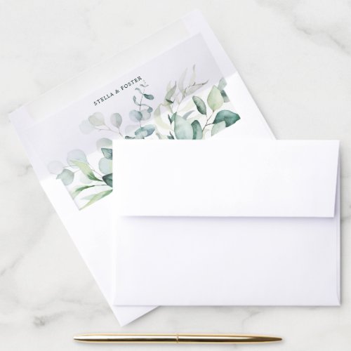 Elegant Green Foliage Wedding Personalized Envelope Liner