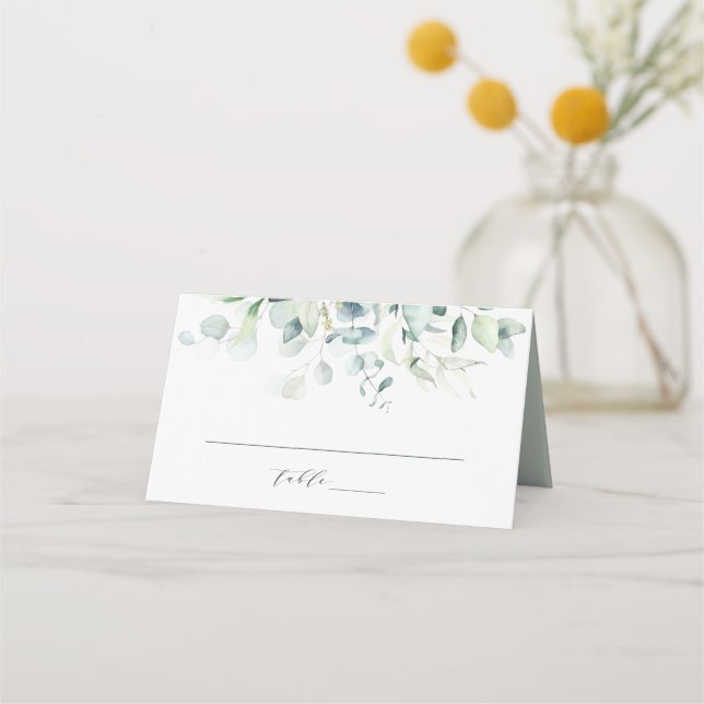 Elegant Green Foliage Wedding Place Card (Front)