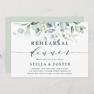 Elegant Green Foliage Wedding Rehearsal Dinner Invitation