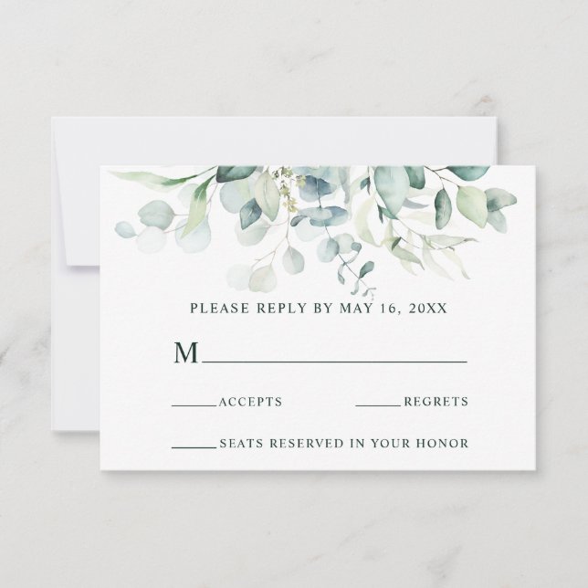 Elegant Green Foliage Wedding RSVP Card (Front)