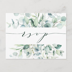 Elegant Green Foliage Wedding RSVP Postcard