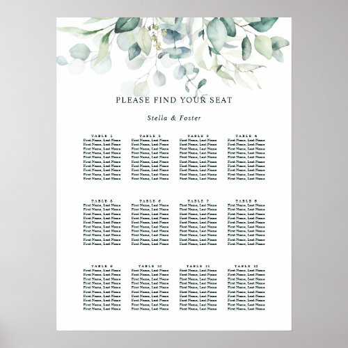 Elegant Green Foliage Wedding Seating Chart
