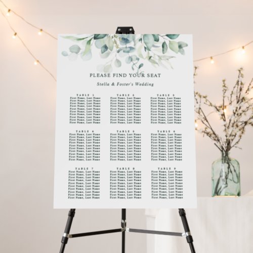 Elegant Green Foliage Wedding Seating Chart Foam B Foam Board