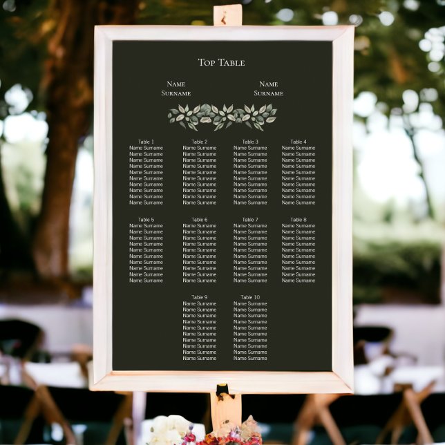 Elegant Green Foliage Wedding Seating Plan Poster (Elegant Green Foliage Wedding Seating Plan Poster from Ricaso)