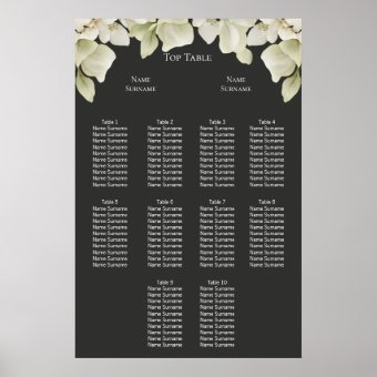 Elegant Green Foliage Wedding Seating Plan Poster | Zazzle