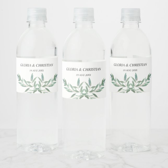 Elegant Green Foliage  Wedding  Water Bottle Label (Bottles)
