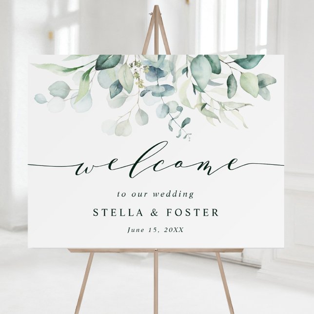 Elegant Green Foliage Wedding Welcome Foam Board (Creator Uploaded)