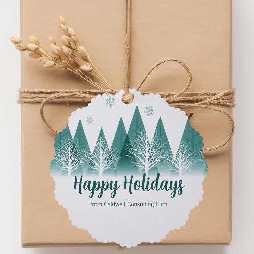Elegant Green Forest Custom Christmas Company Gift Ornament Card