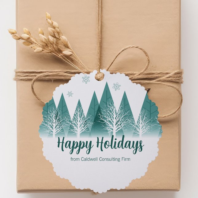 Elegant Green Forest Custom Christmas Company Gift Ornament Card (Creator Uploaded)