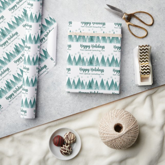 Elegant Green Forest Custom Company Happy Holidays Wrapping Paper (Crafts)