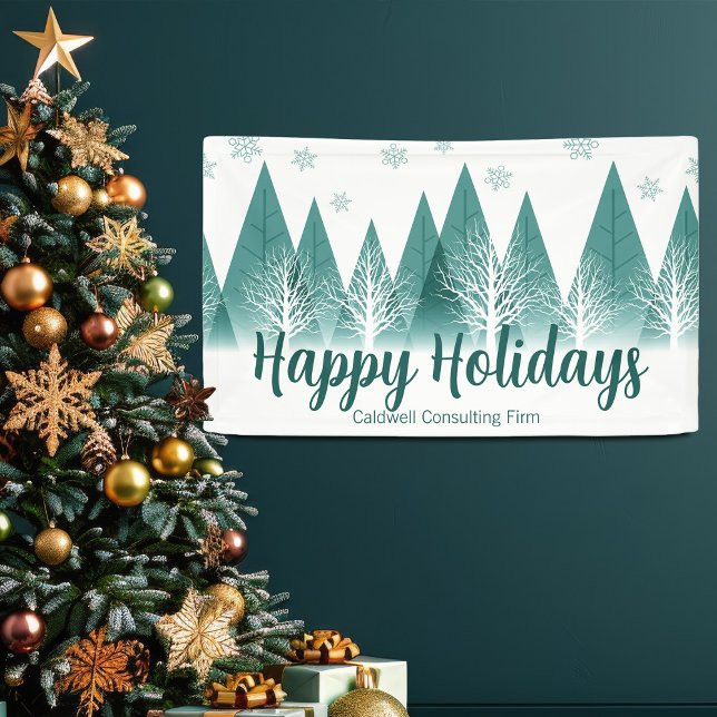 Elegant Green Forest Custom Company Holiday Party Banner (Creator Uploaded)