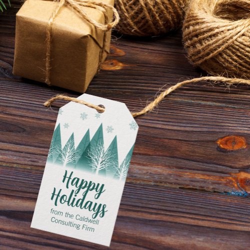 Elegant Green Forest Custom Company Holiday Party Gift Tags