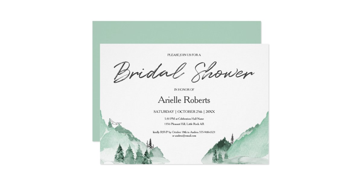 Elegant Green Forest Mountains Bridal Shower Invitation