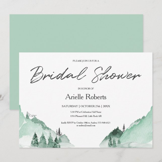 Elegant Green Forest Mountains Bridal Shower Invitation (Front/Back)