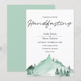 Elegant Green Forest Mountains Simple Handfasting Invitation