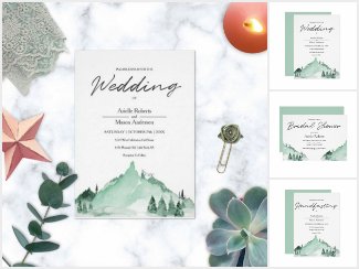 Elegant Green Forest Watercolor Mountains