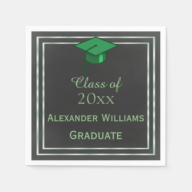 Elegant Green Framed Graduation Paper Napkin
