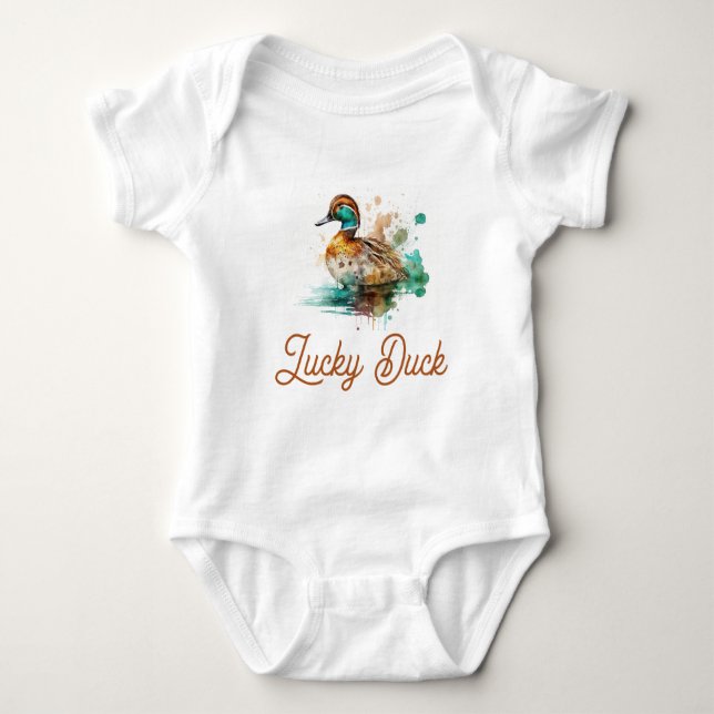 Elegant Green Framed Mallard Duck Baby Shower Baby Bodysuit (Front)