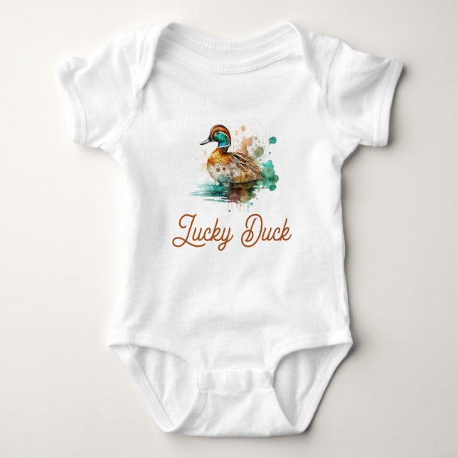 Elegant Green Framed Mallard Duck Baby Shower Bodysuit (Front)