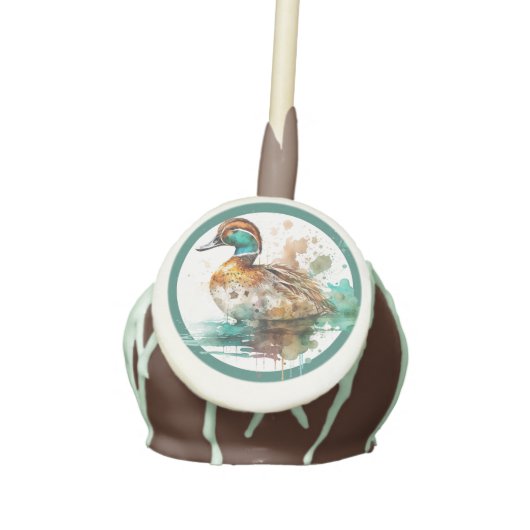Elegant Green Framed Mallard Duck Baby Shower Cake Pops (Front)