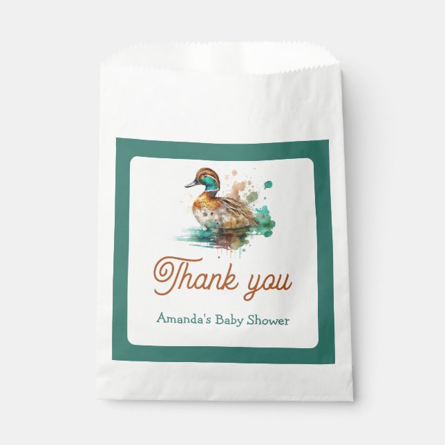 Elegant Green Framed Mallard Duck Baby Shower Favor Bag (Front)