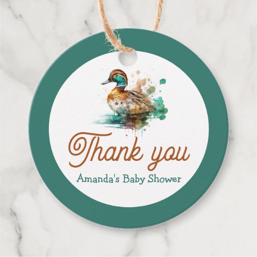 Elegant Green Framed Mallard Duck Baby Shower Favor Tags