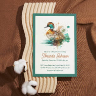Elegant Green Framed Mallard Duck Baby Shower Invitation