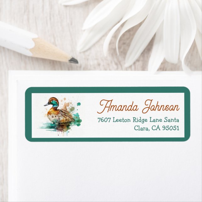 Elegant Green Framed Mallard Duck Baby Shower Label (Insitu)