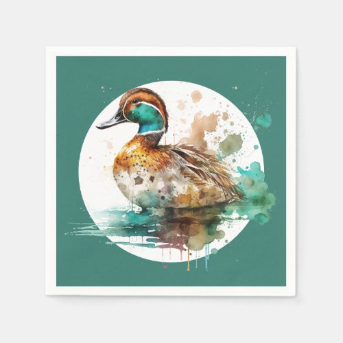 Elegant Green Framed Mallard Duck Baby Shower Napkins