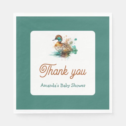 Elegant Green Framed Mallard Duck Baby Shower Napkins