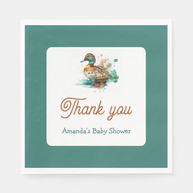 Elegant Green Framed Mallard Duck Baby Shower Napkins (Front)
