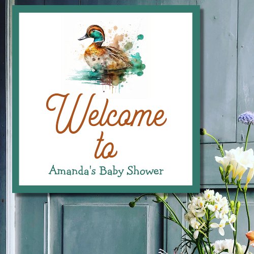 Elegant Green Framed Mallard Duck Baby Shower Poster