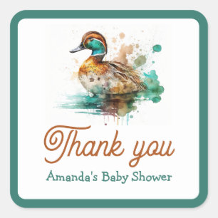 Elegant Green Framed Mallard Duck Baby Shower Square Sticker