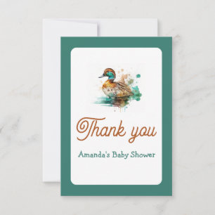 Elegant Green Framed Mallard Duck Baby Shower Thank You Card