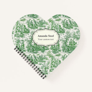 Elegant Green French Toile De Jouy Heart Notebook