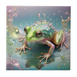 Elegant Green Frog Fractal Art Design, Ceramic Tile