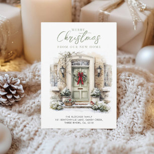 Elegant Green Front Door New Home Christmas Holiday Card