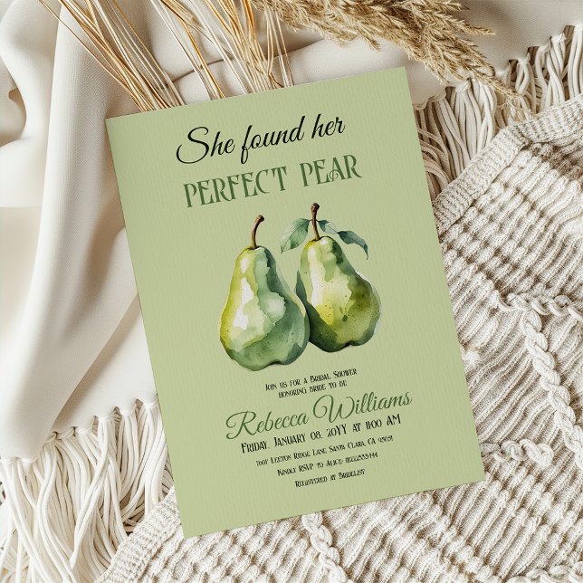 Elegant Green Fruit Perfect Pear Bridal Shower Invitation (Creator Uploaded)