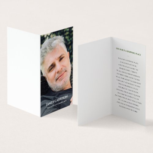 Elegant Green Funeral Prayer Card with Photo