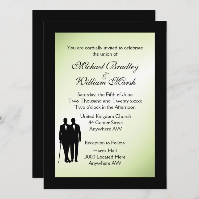 Elegant Green Gay Wedding Invitation (Front/Back)